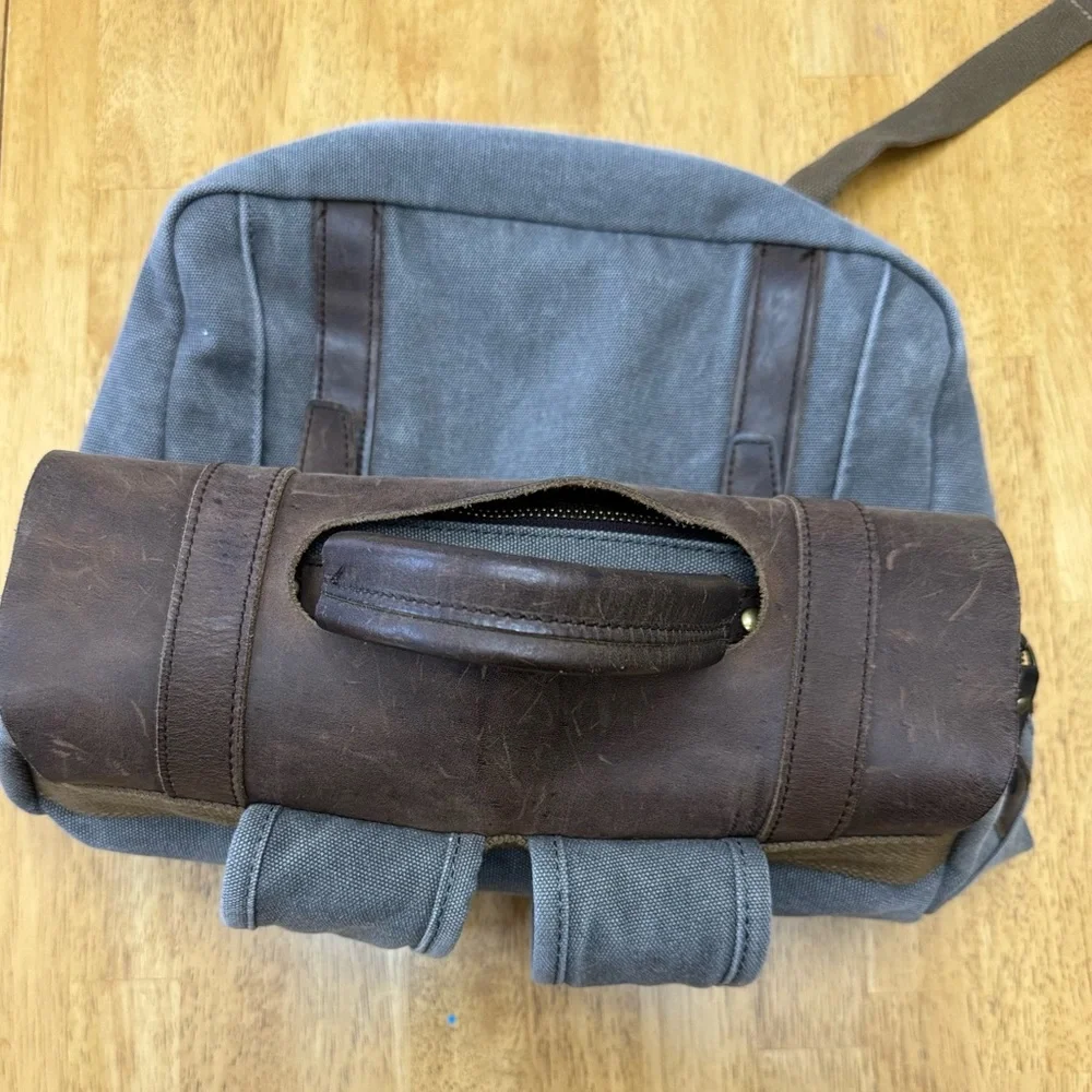 Leather Canvas Gray Backpack
